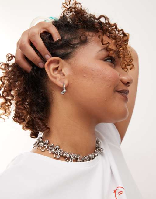 Weekday Hoop Earrings In Worn Rhodium