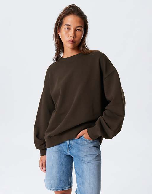 Weekday oversized slouchy sweatshirt in dark brown