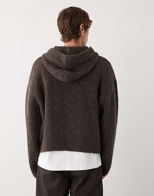 Weekday Premium Wool Blend Knitted Hoodie In Brown