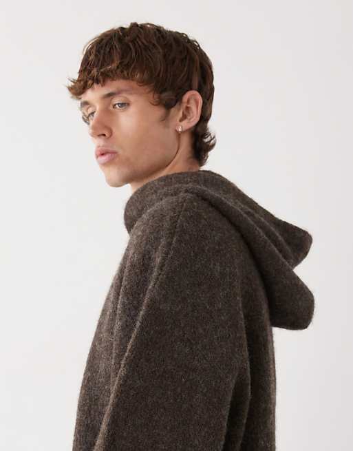 Weekday Premium Wool Blend Knitted Hoodie In Brown