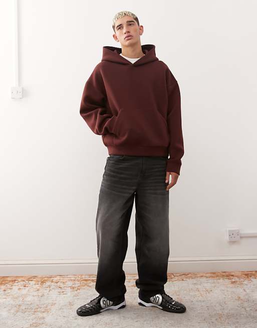 Weekday Simon Hoodie In Burgundy In Scuba-style Fabric