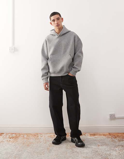Weekday Simon Hoodie In Grey Melange In Scuba-style Fabric