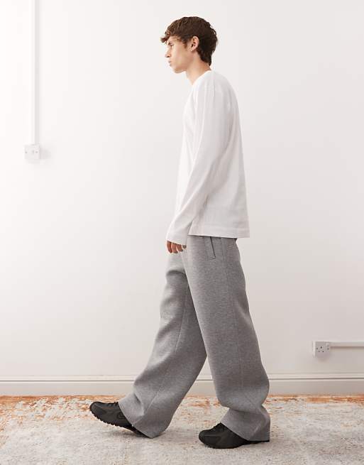 Weekday Wide Leg Joggers In Grey Melange In Scuba-style Fabric