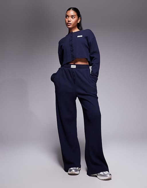 Weekend Collective co-ord waffle with nylon in navy