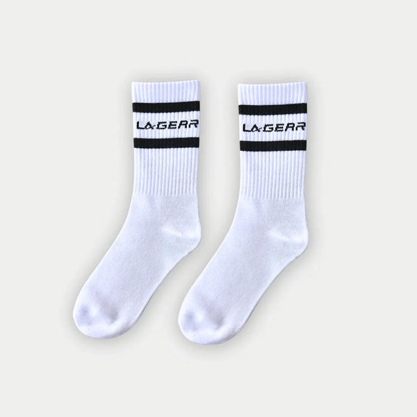 l.a. gear LA Gear Classic Athletic Striped Crew Socks | White