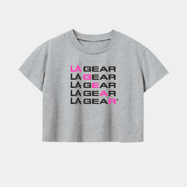 L.a. Gear LA Gear Women's Cropped Logo Tee | Grey With Neon Pink X Black Diagonal