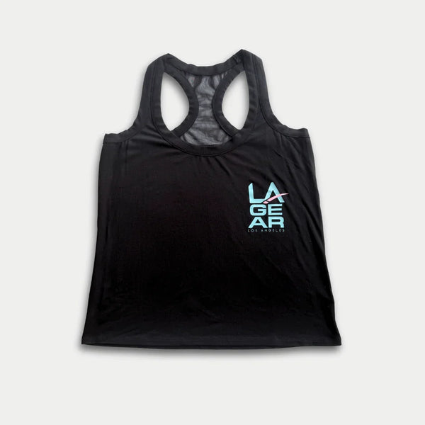 L.a. Gear LA Gear Women’s Racerback Tank | Black With Aqua X Pink Logo