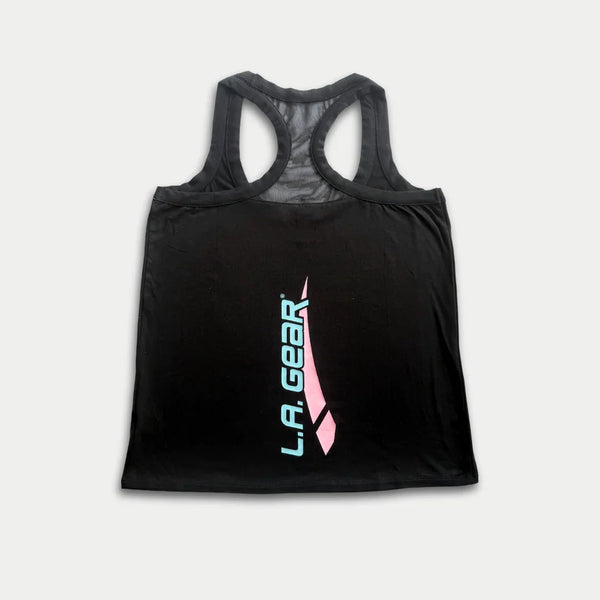 L.a. Gear LA Gear Women’s Racerback Tank | Black With Aqua X Pink Logo