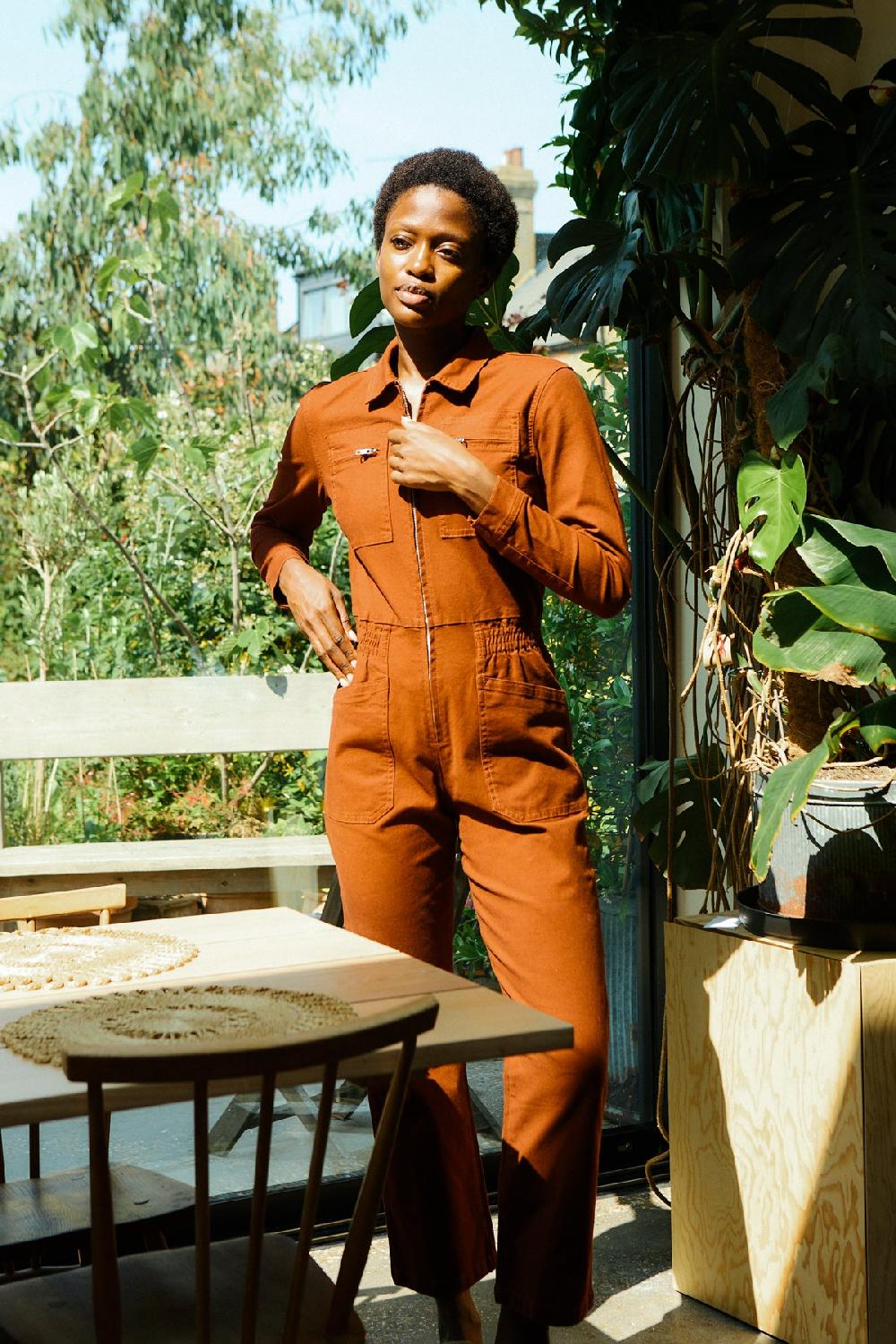 L.F.Markey Danny Stretch Canvas Boilersuit Dark Rust - 8