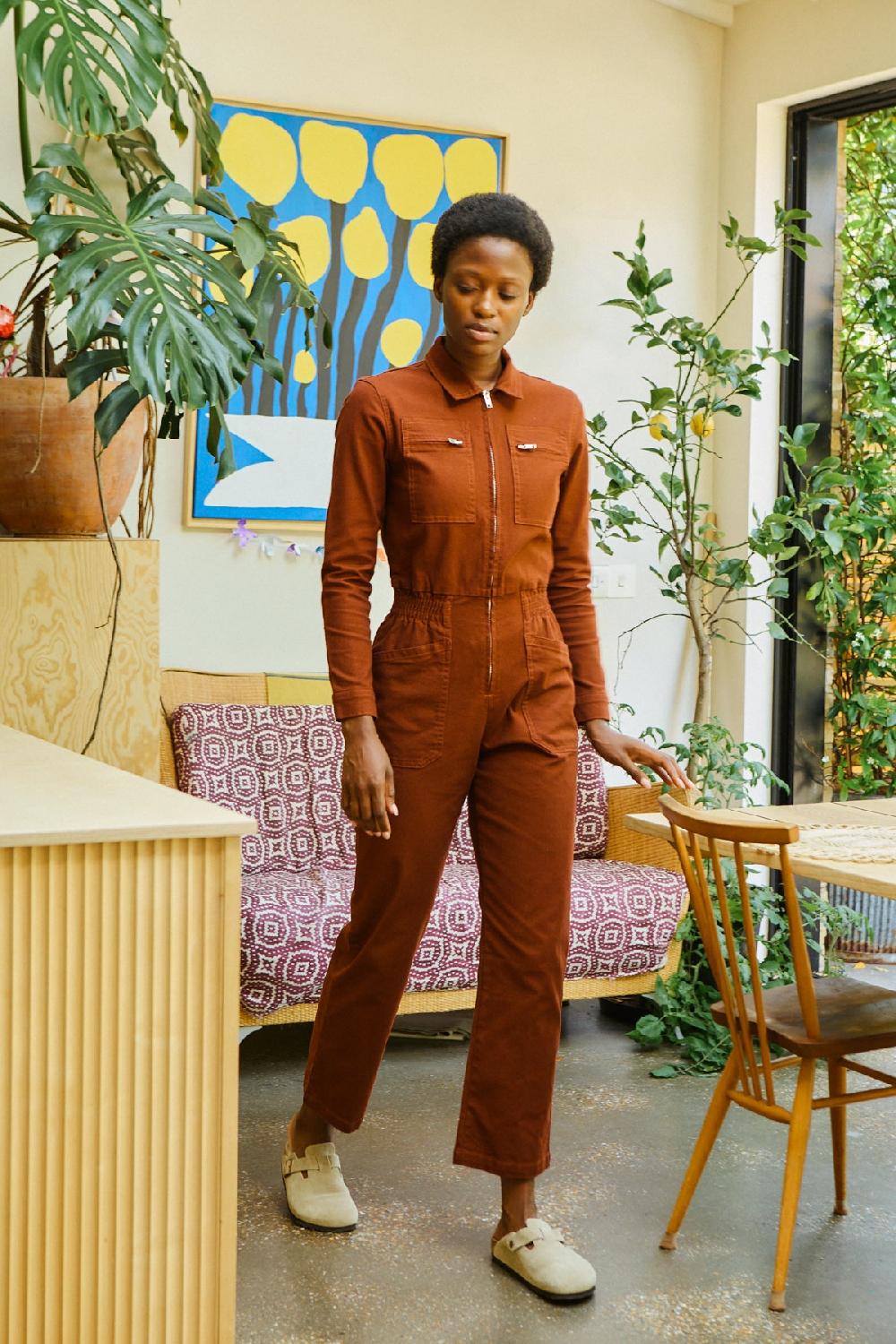 L.F.Markey Danny Stretch Canvas Boilersuit Dark Rust - 8