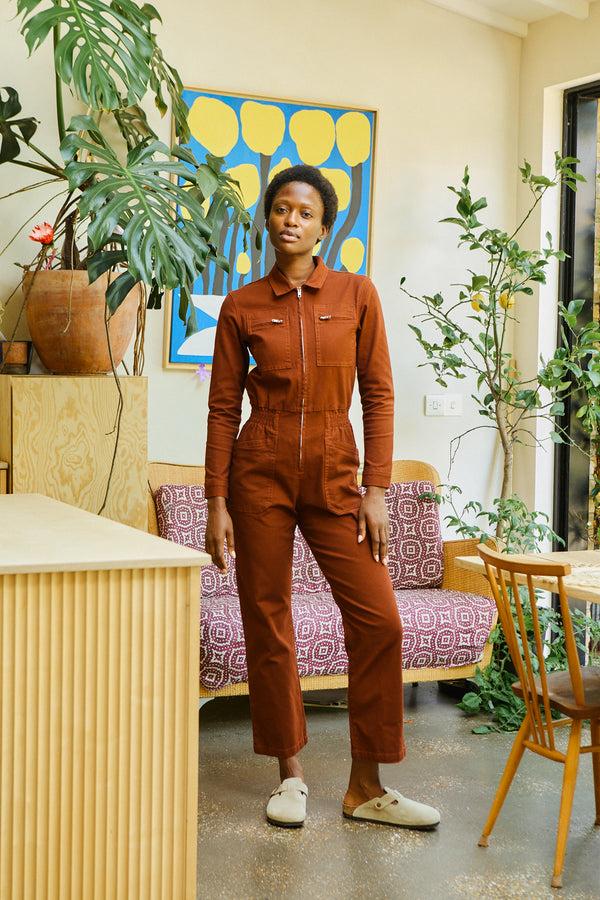 L.F.Markey Danny Stretch Canvas Boilersuit Dark Rust - 8