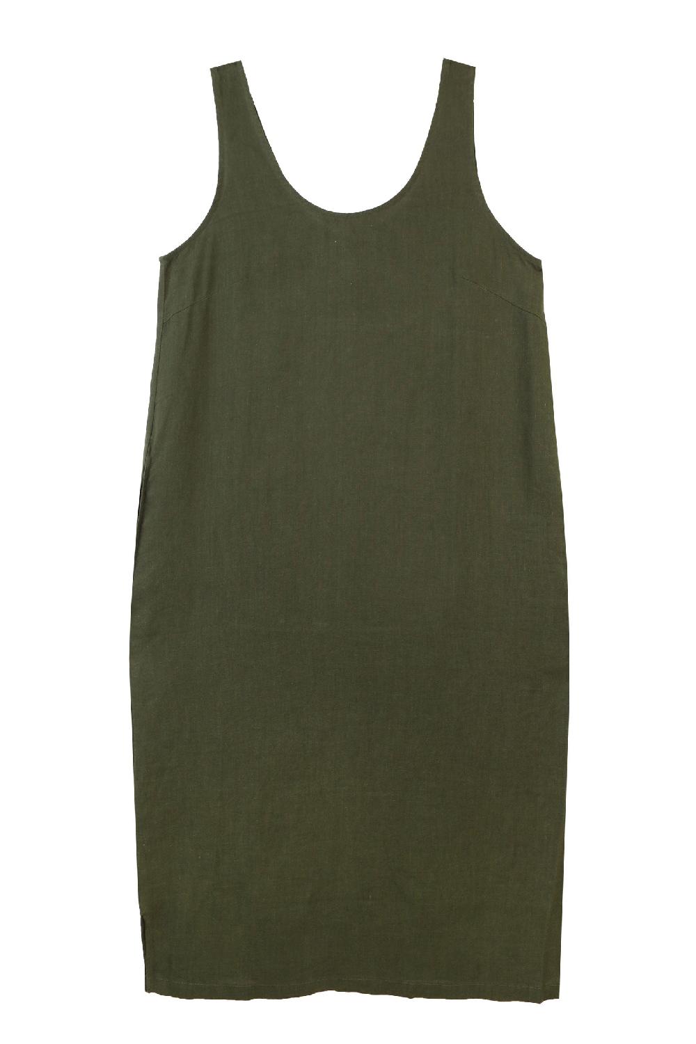 L.F.Markey 基本款亚麻直筒连衣裙 猎人绿 - 6
