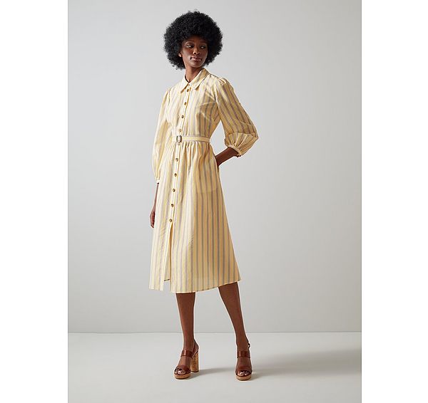 l.k. bennett Aarons Cream And Yellow Stripe Cotton-Silk Shirt Dress