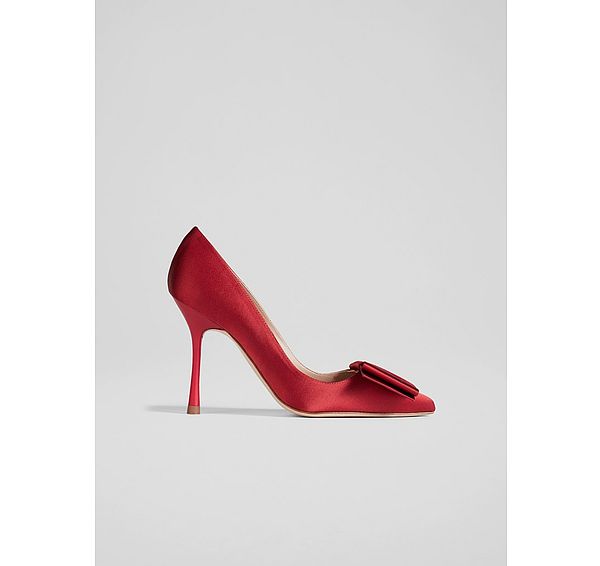 l.k. bennett Agathe Red Satin Bow-Front Pointed Toe Courts