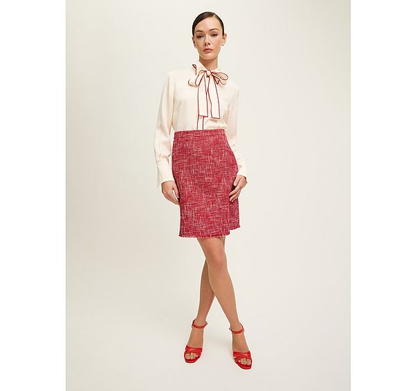 l.k. bennett Alexa Red Cotton Blend Tweed Fray Hem Pencil Skirt