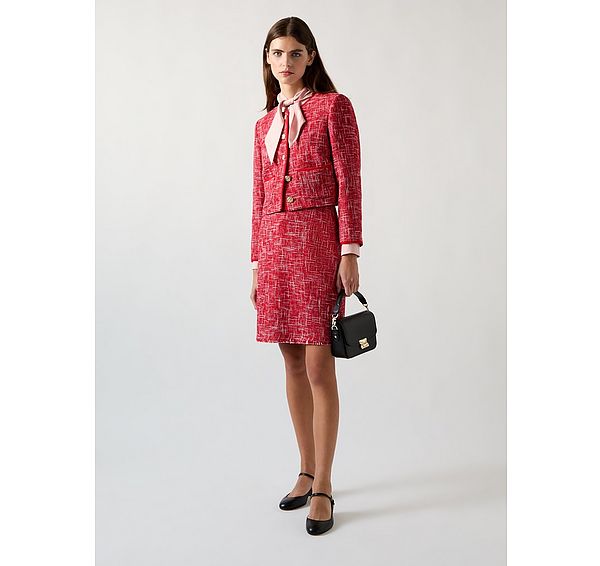 l.k. bennett Alexa Red Cotton Blend Tweed Jacket With Plaited Trim