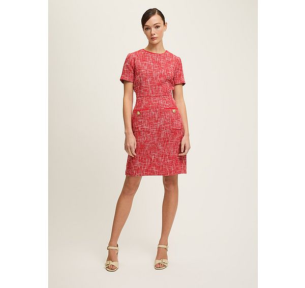 l.k. bennett Alexa Red Cotton Blend Tweed Short Sleeve Mini Dress