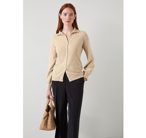 l.k. bennett Alice Oatmeal Nude Tiny Button Up Sweater