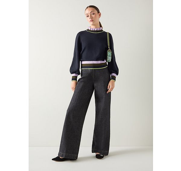 l.k. bennett Alina Midnight Stripe Cotton Rib Detail Sweater