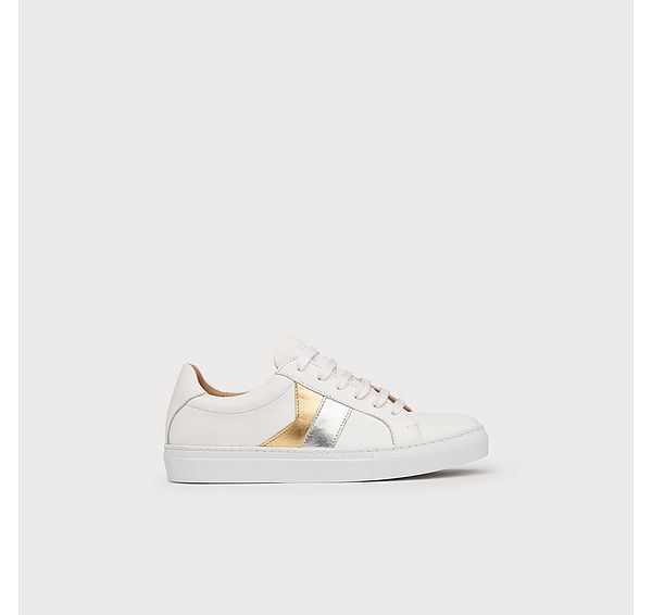 l.k. bennett Alivia Silver Gold Leather Lace Up Trainers