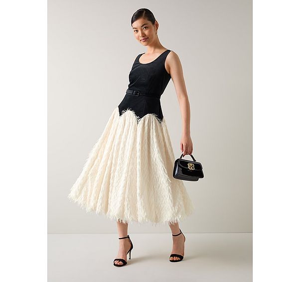 l.k. bennett Allegra Black Birch Fringing Skirt Dress