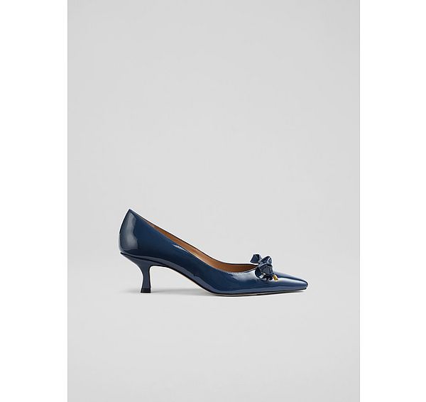 l.k. bennett Alma Blue Patent Eyelet Bow Court Shoes