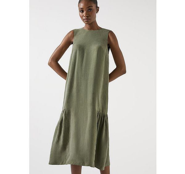 l.k. bennett Alma Watercress Cupro Sleeveless Hem Gather Dress
