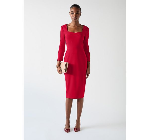 l.k. bennett Altyn Red Crepe Shaped Seam Fitted Crepe Dress