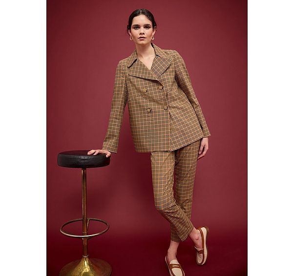 l.k. bennett Amber Brown Check Print Double Breasted Jacket