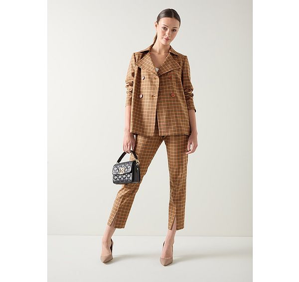 l.k. bennett Amber Brown Check Print Tencel Side Zip Trouser