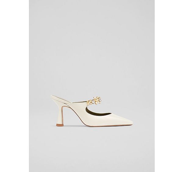 l.k. bennett Ambrose Cream Posie Flower Trim Mule Courts