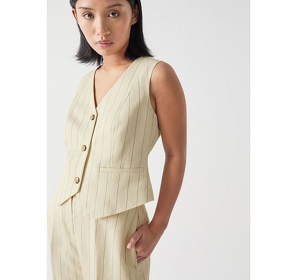 l.k. bennett Ami Petite Cream & Black Linen Blend Pinstripe Waistcoat