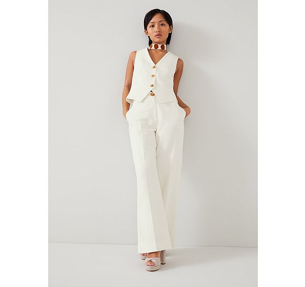 l.k. bennett Ami Petite Cream Italian Cotton Wide-Leg Trousers
