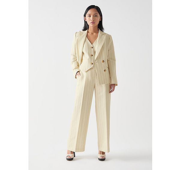 l.k. bennett Amore Petite Cream & Black Linen Blend Pinstripe Tailored Jacket