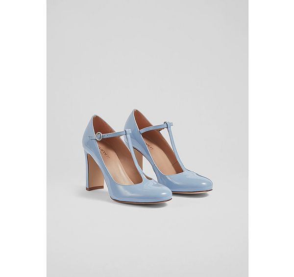 L.k. Bennett Annalise Blue Patent Leather T-Bar Mary Jane Shoes
