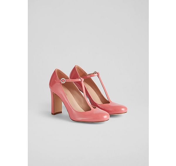 L.k. Bennett Annalise Coral Patent Leather T-Bar Mary Jane Shoes