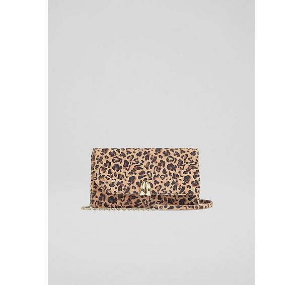 l.k. bennett Aria Leopard Printed Suede Curve Flap Clutch Bag