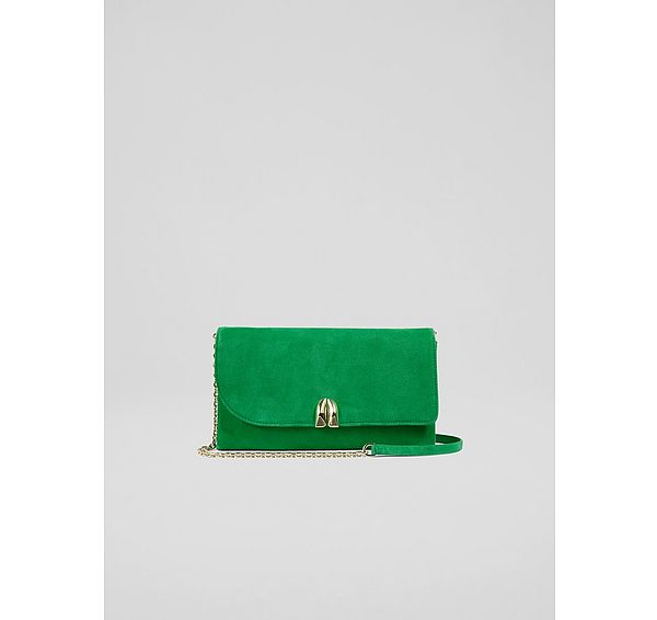 l.k. bennett Aria Mint Leaf Suede Curve Flap Wide Clutch Bag