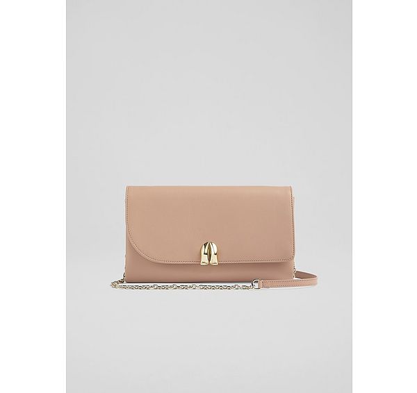l.k. bennett Aria Neutral Nappa Leather Curve Flap Wide Clutch Bag