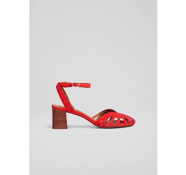 l.k. bennett Aspen Red Suede Plaited Front Sandal Heels