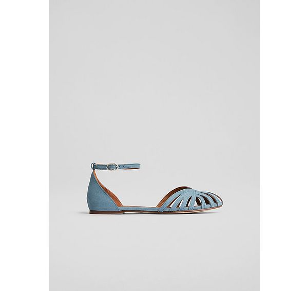 l.k. bennett Aubrey Blue Suede Plaited Front Flat Sandals