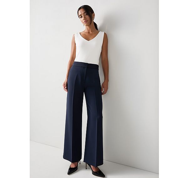 l.k. bennett Audrey Petite Spring Navy Wide Stretch Trousers