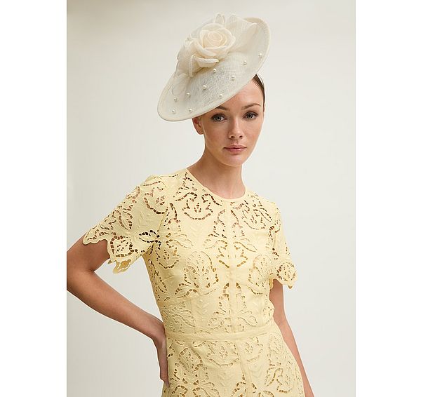 l.k. bennett Ayla Cream Mesh Pearl Detail Wide Brim Fascinator