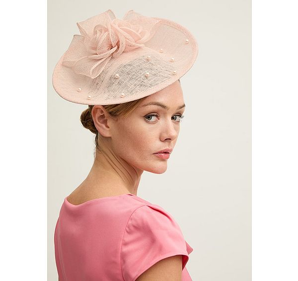 l.k. bennett Ayla Pink Mesh Pearl Detail Wide Brim Fascinator