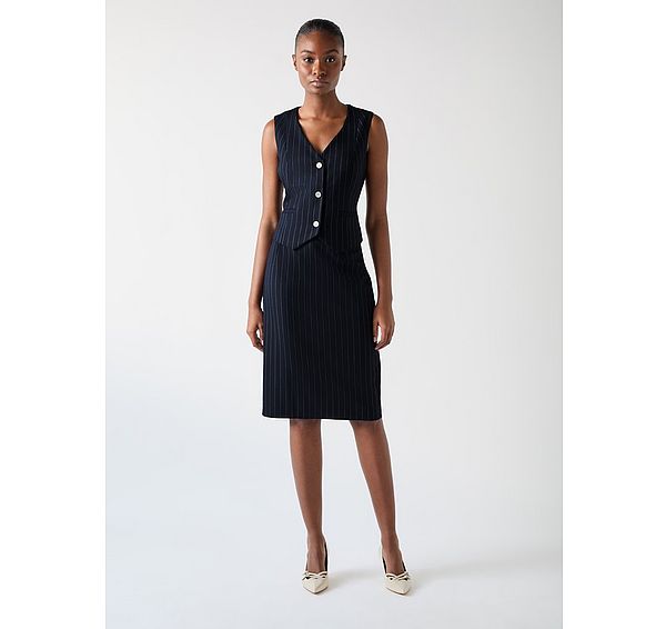 l.k. bennett Baxtor Blue & Navy Wool Blend Pin Stripe Waistcoat