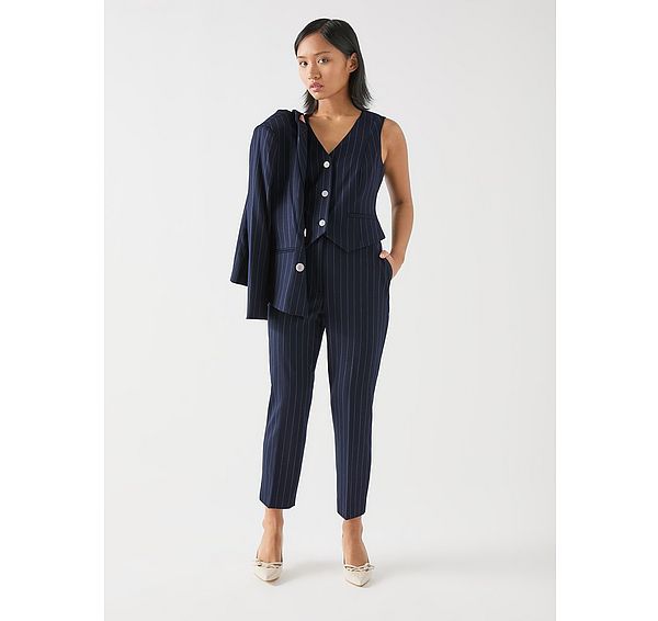 l.k. bennett Baxtor Petite Blue & Navy Wool Pin Stripe Waistcoat