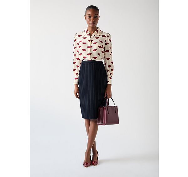 l.k. bennett Bella Blue & Navy Wool Blend Pin Stripe Pencil Skirt