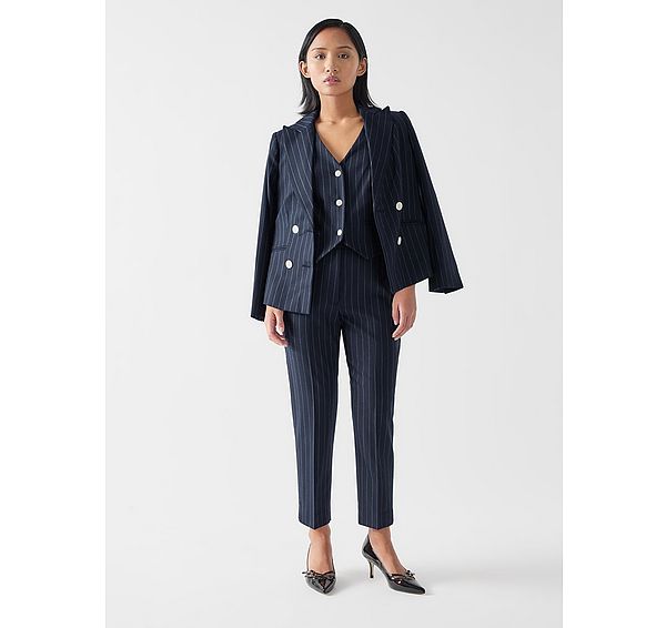 l.k. bennett Bella Petite Blue & Navy Wool Pin Stripe Belted Trouser