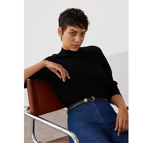 l.k. bennett Betty Black Sustainably Sourced Merino Wool Scallop Edge Jumper