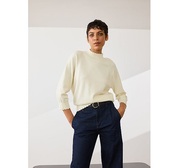 l.k. bennett Betty Cream Sustainably Sourced Merino Wool Scallop Edge Jumper